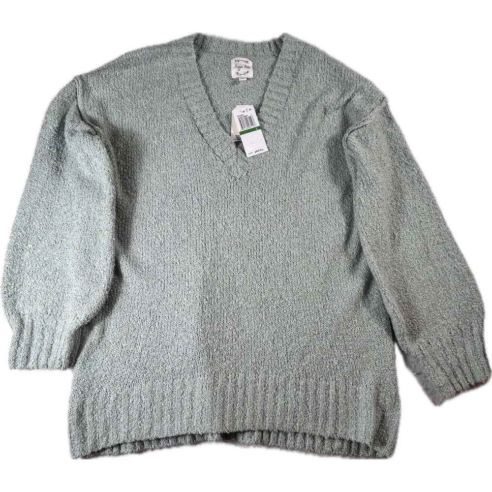 Hippie Rose V Neck Tunic Sweater Womens Juniors L Sage Mint NWT Relaxed Fit